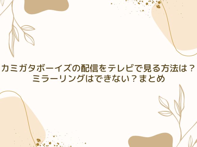 カミガタボーイズ　配信　テレビで見る方法